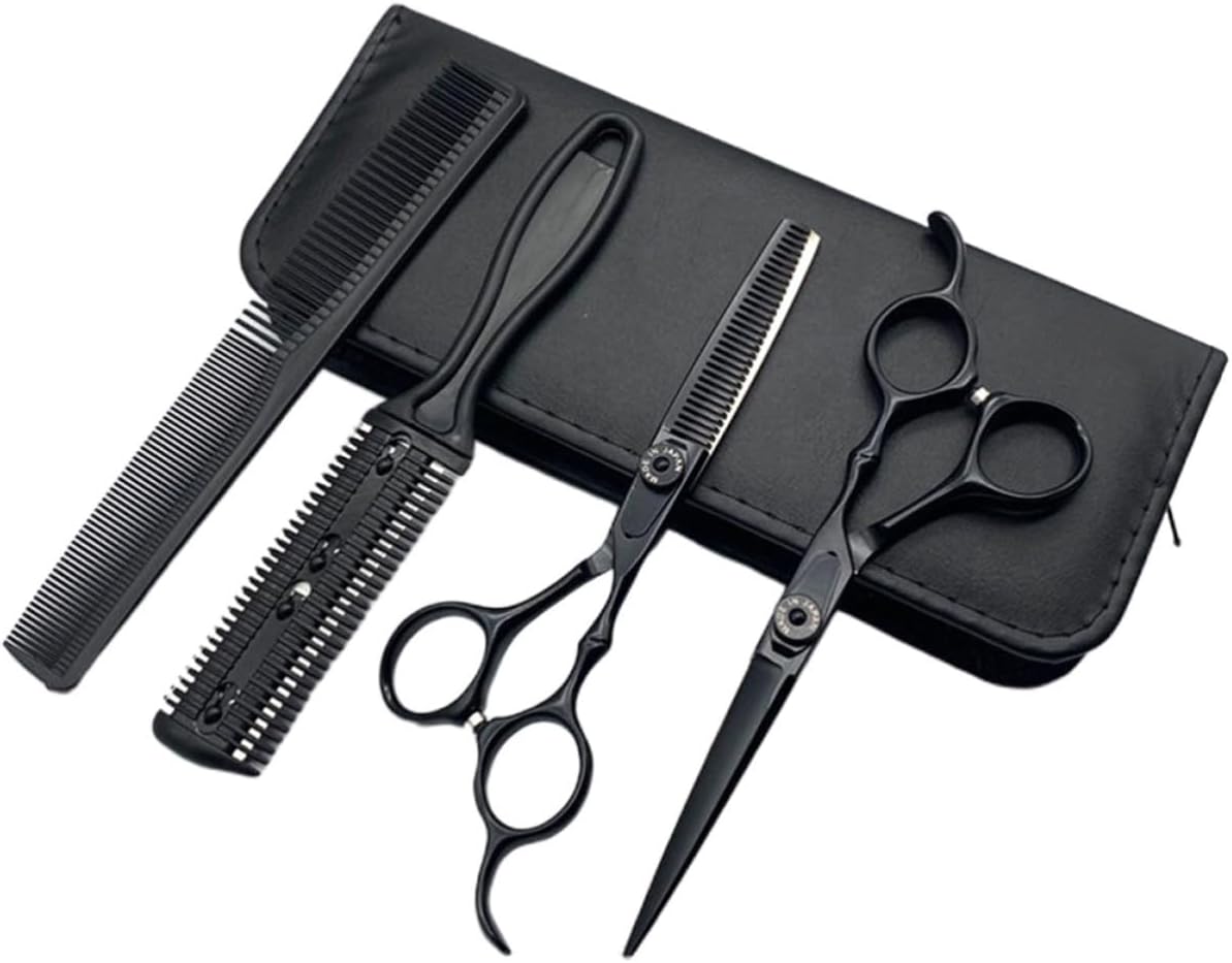 PRETYZOOM 5pcs Hairdressing Scissors Set 6 Inches Stainless Steel Barber Scissor Kit with Thinning and Straight Scissors, Double Sided Comb, and Storage Bag for Families and Barber Salon