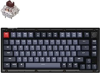 Keychron V1 Hot-swappable Custom Mechanical Keyboard, 75% Layout Knob QMK/VIA Programmable RGB Backlight, Type-C Wired with Keychorn K Pro Brown Switch for Mac Windows - Frosted Black (Translucent)