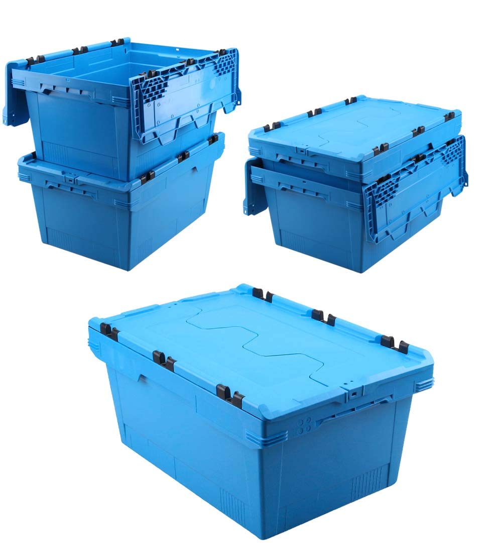 BRB Set, 5x Mehrwegbehälter mit Klappdeckel, blau, verplompbar, LxBxH 600x400x200 mm, 29 Liter