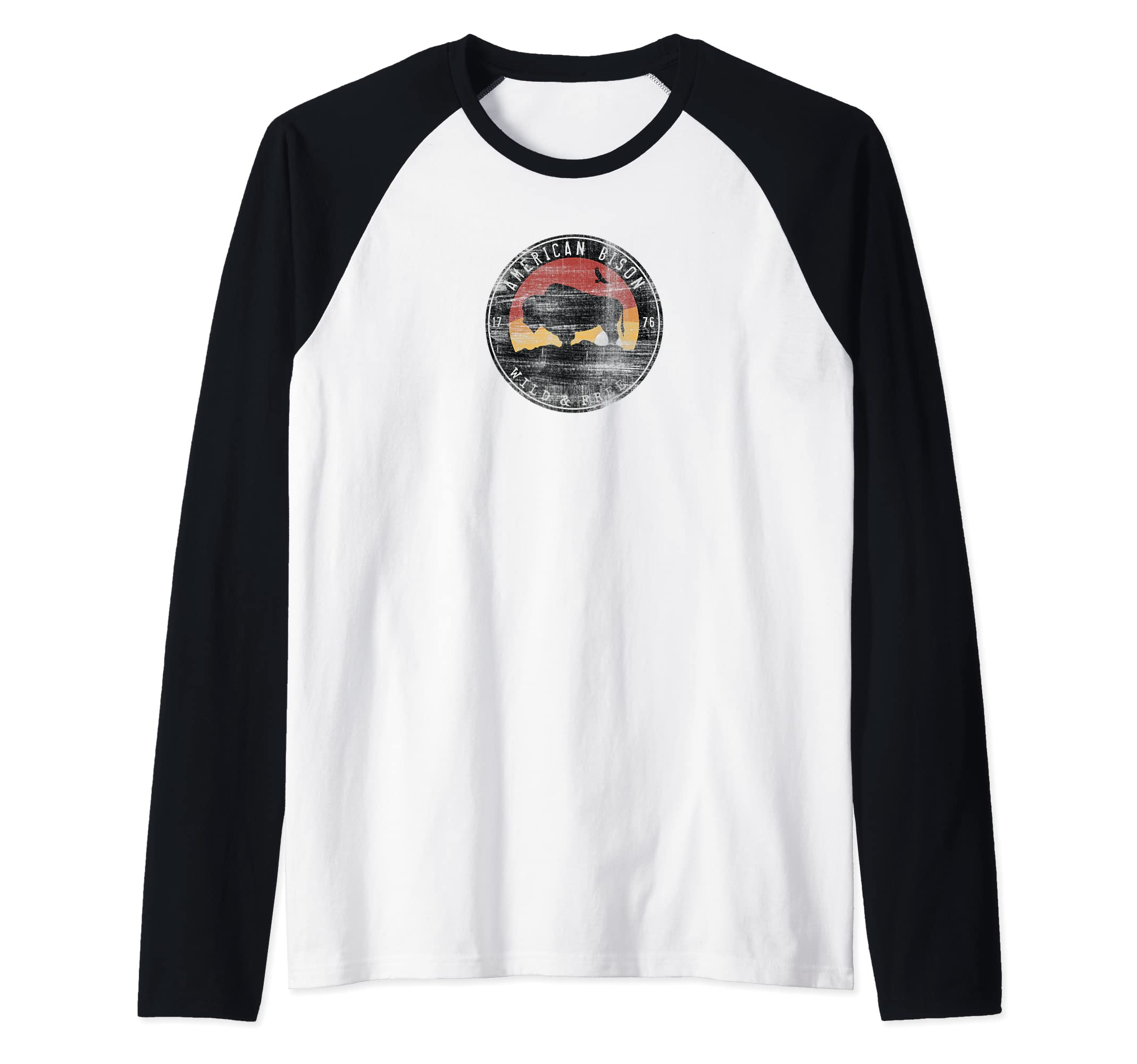 AMERICAN BISON WILD AND FREE 1776 DESIGN, GIFT Raglan Baseball Tee