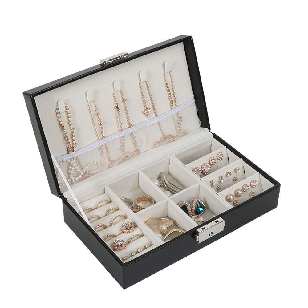 Sddpulse Women's Black Jewellery Boxes Leather Portable Jewellery Chest With Metal Lock Versatile Jewellery Organiser Jewelry Box For