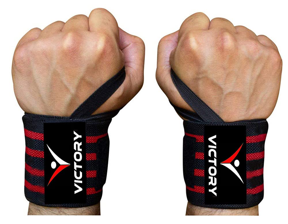 VICTORY Wrist Supporter for Gym Wrist Band for Men Gym & Women with Thumb Loop Straps - Wrist Wrap Gym Accessories for Men Hand Grip & Wrist Support Sports Straps for Gym (RED) (B0CDYM6Q6J) Amazon Price History, Amazon Price Tracker