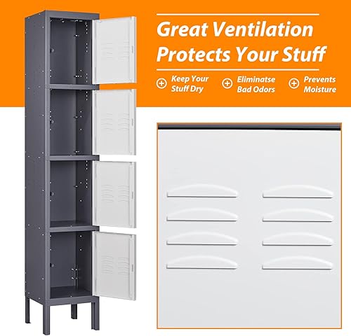 Vista 205 de Armario de metal con 4 puertas, casilleros de 71 pulgadas para empleados, armario de almacenamiento de acero, armario con cerradura para escuela