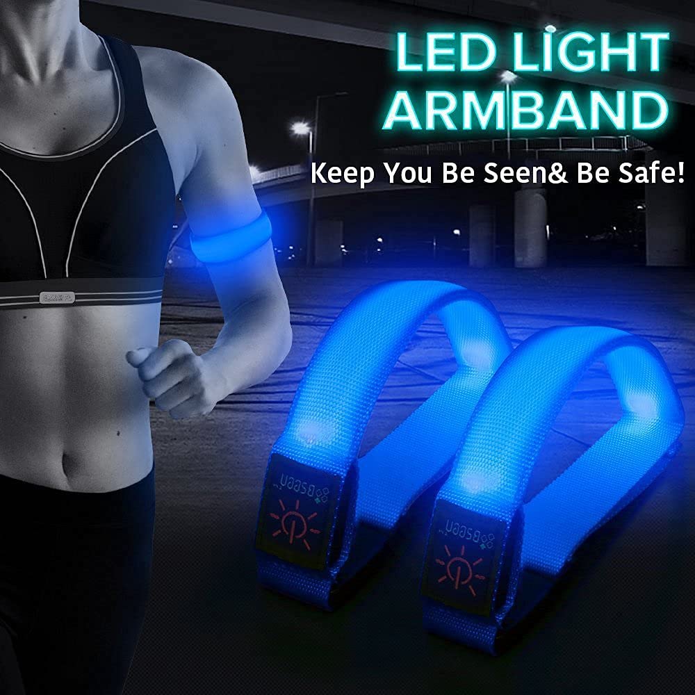Banda para brazo 2 paquetes  (TM), led brillantes, alta visibilidad nocturna para corredores, ciclistas y aquellos que salen a pasear a su mascota, Azul, M 2