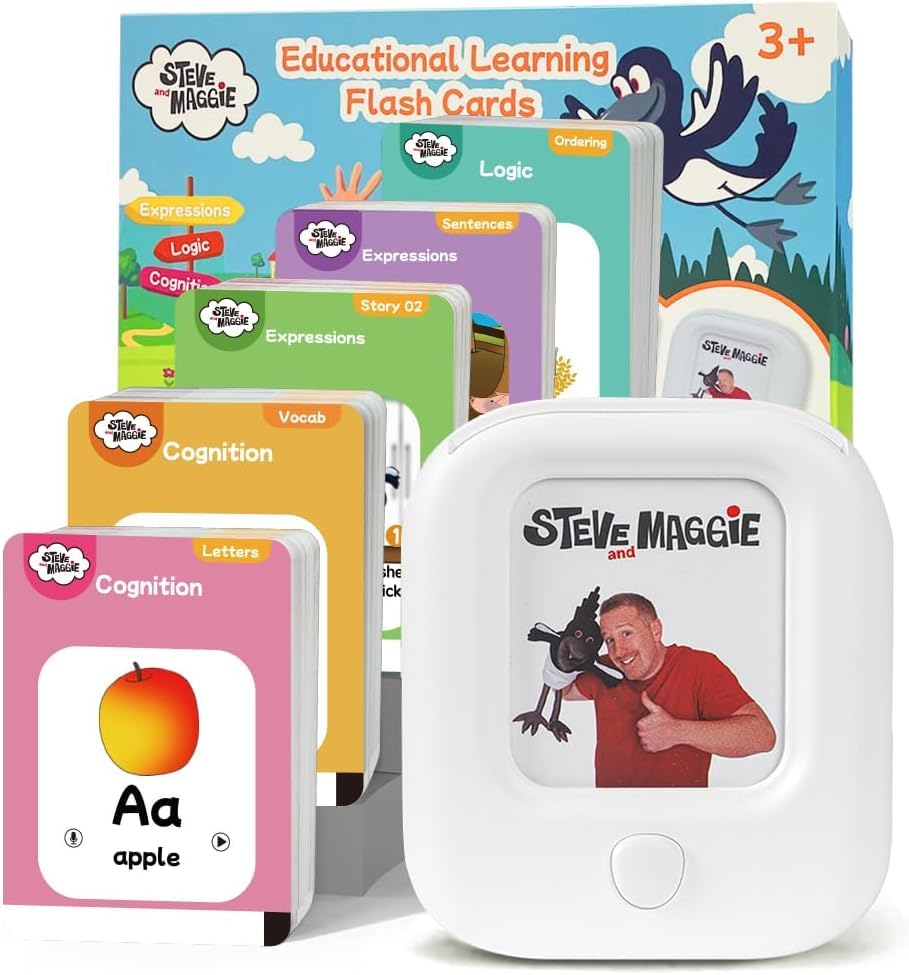 STEVE and MAGGIE Talking Flash Cards, Educational Toys for 3+ Year Old Boys Girls, Toddlers Preschoolers Reading Machine, Phonics Flash Cards Sensory Toys for Autism, ADHD, Interactive Gifts for Kids