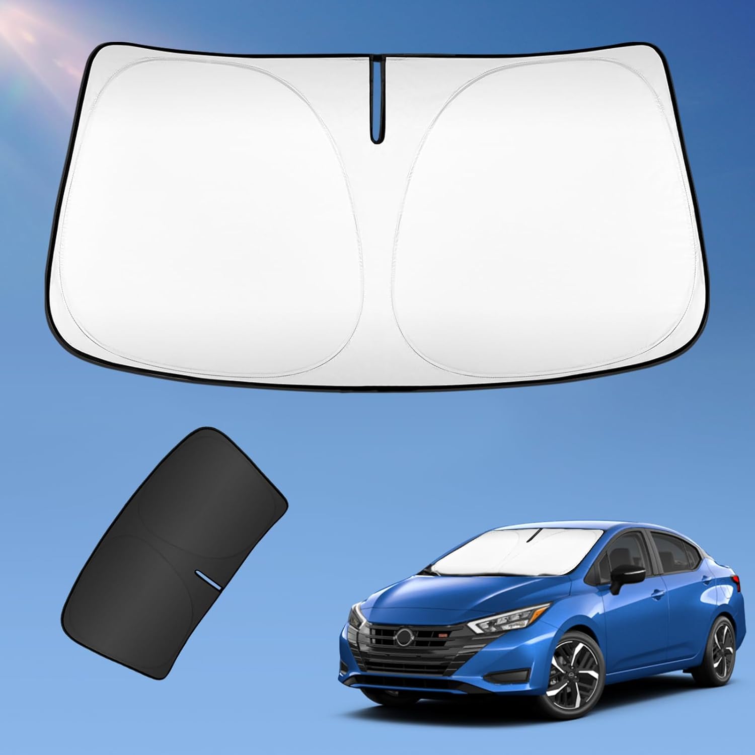 Sun Shade Sunshade for Nissan Versa 2021-2024 2025 Windshield Cover, 4-Layers Sun Shield 250T Silver Coating Sun Visor Foldable Window Shade Blocks UV Rays Car Accessories