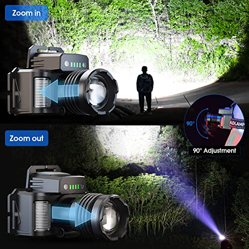 NIUAWASA Head Torch LED Headlamp Zoomable Motion Sensor Control 18000LM 24H Runtime Rechargeable Waterproof Headlights for Camping Fishing Hiking Reading Working - Image 3