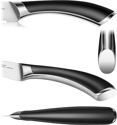 Miniatura 6 de WELLSTAR Juego de 4 cuchillos para carne, hoja dentada de acero inoxidable alemán resistente a la corrosión, mango ergonómico de espiga completa,