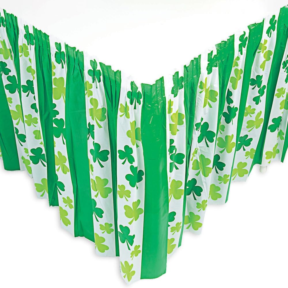 Fun Express St. Patrick’s Day Table Skirt – Festive Green & Gold Shamrock Design for St. Patrick's Day Parties Gatherings and Celebrations – Durable Easy to Setup Party Decor VBS 2026 – 1 Piece