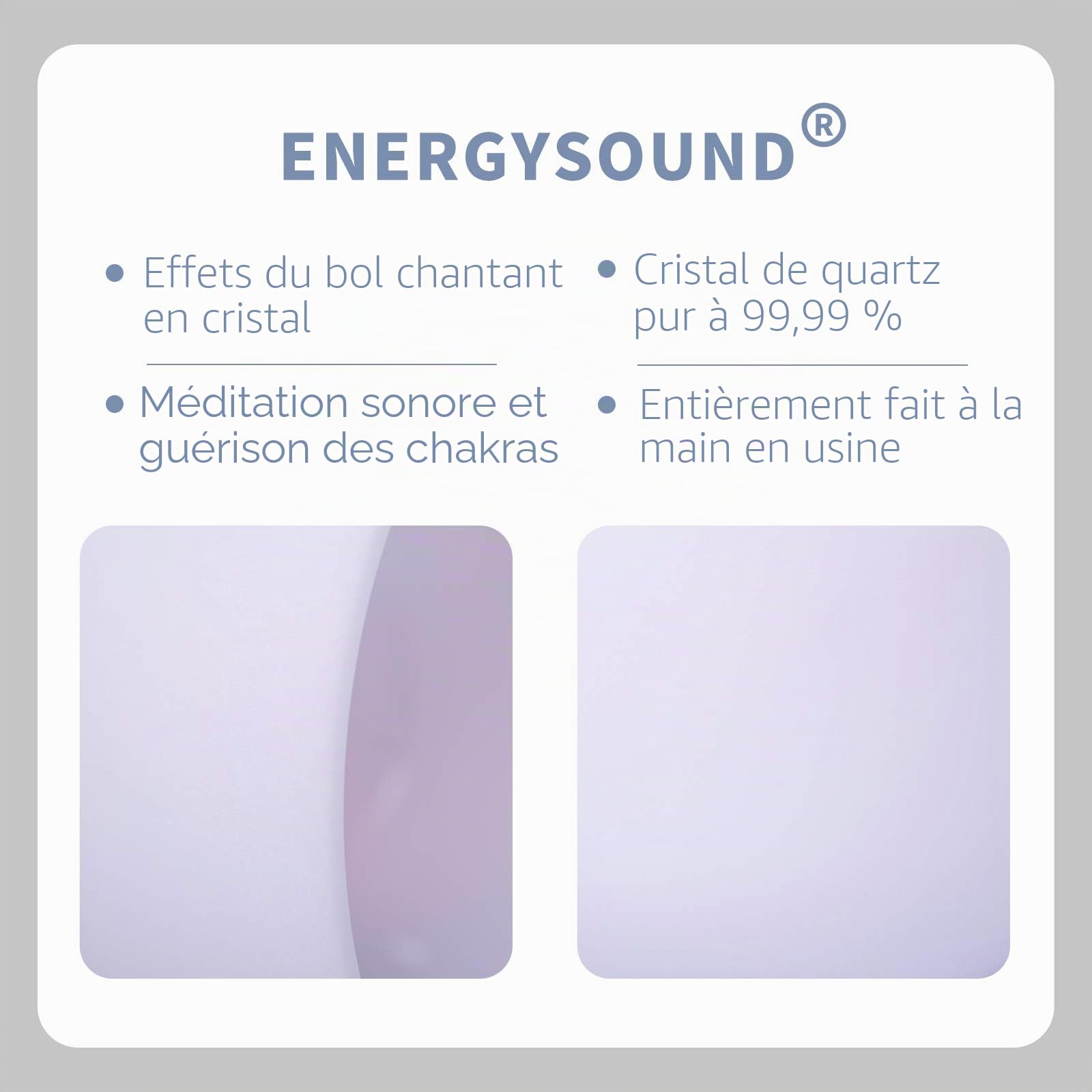 ENERGYSOUND 432 Hz A Bol à Chant Cristal Givré Quartz Chakra du Troisième Oeil 20 cm + Sac en Toile