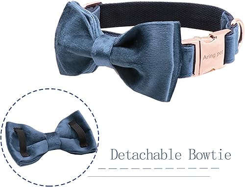 Miniatura 2 de ARING PET Collar de perro Bowtie de terciopelo con corbata de moño extraíble, lindo y cómodo collar para perro, talla XS (paquete de 1)