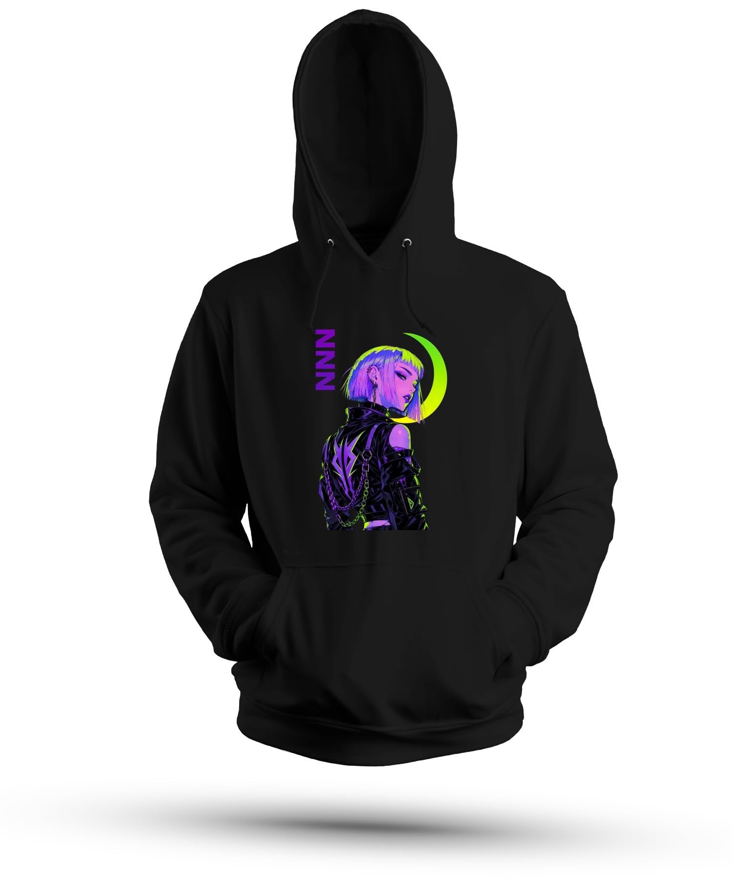 NNN Cyberpunk Anime Dziewczęca Japonia Y2K bluza z kapturem | Synthwave Vaporwave Futurismus No Nut Nout November Manga Streetwear Harajuku Fioletowy Zielony Piercing Cosplay Pomysł na