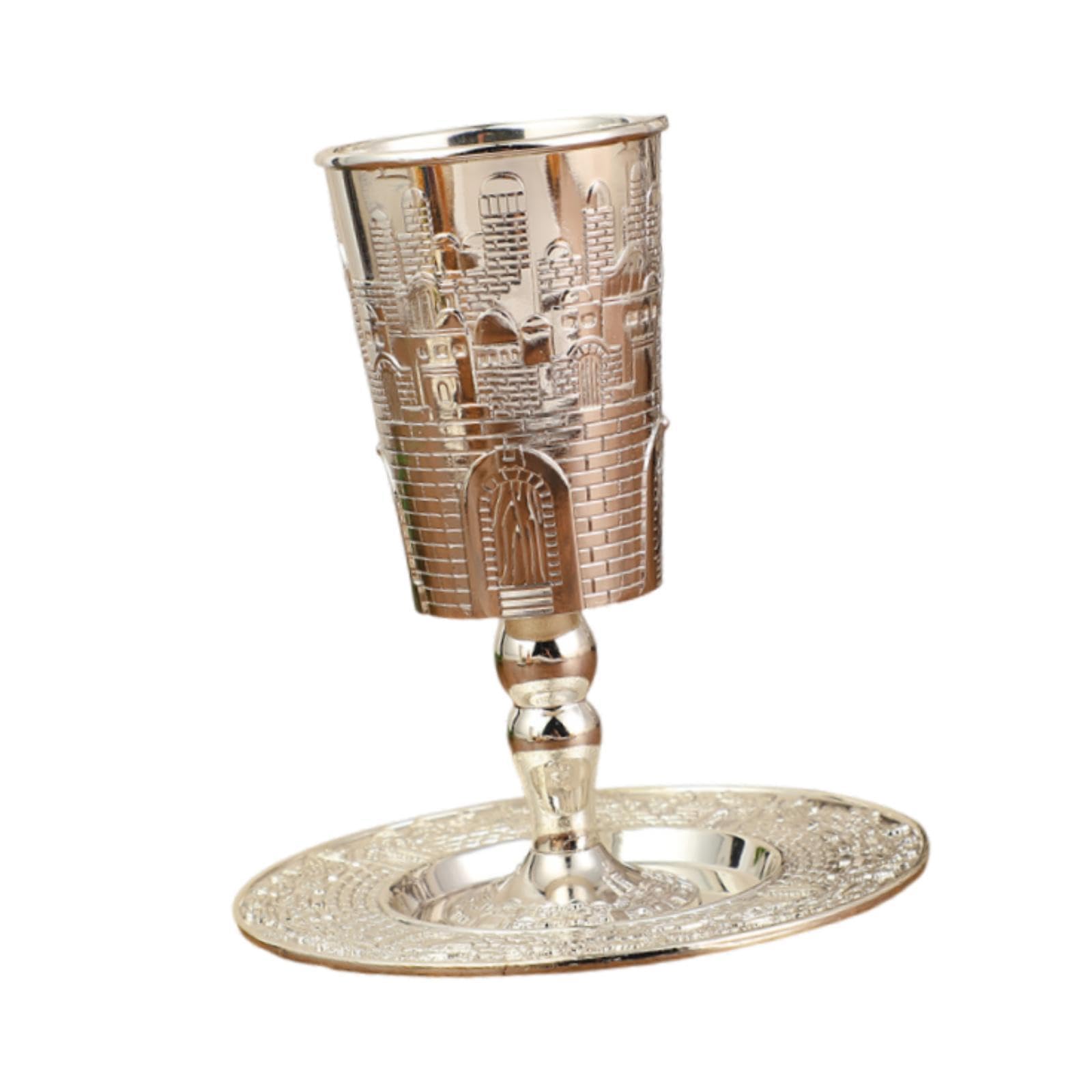 Bothyi Goblet Coffee Mug with Saucer European Tableware Cocktail Cup Kiddush Cup for Holiday Celebration Jewish Hanukkah Anniversary