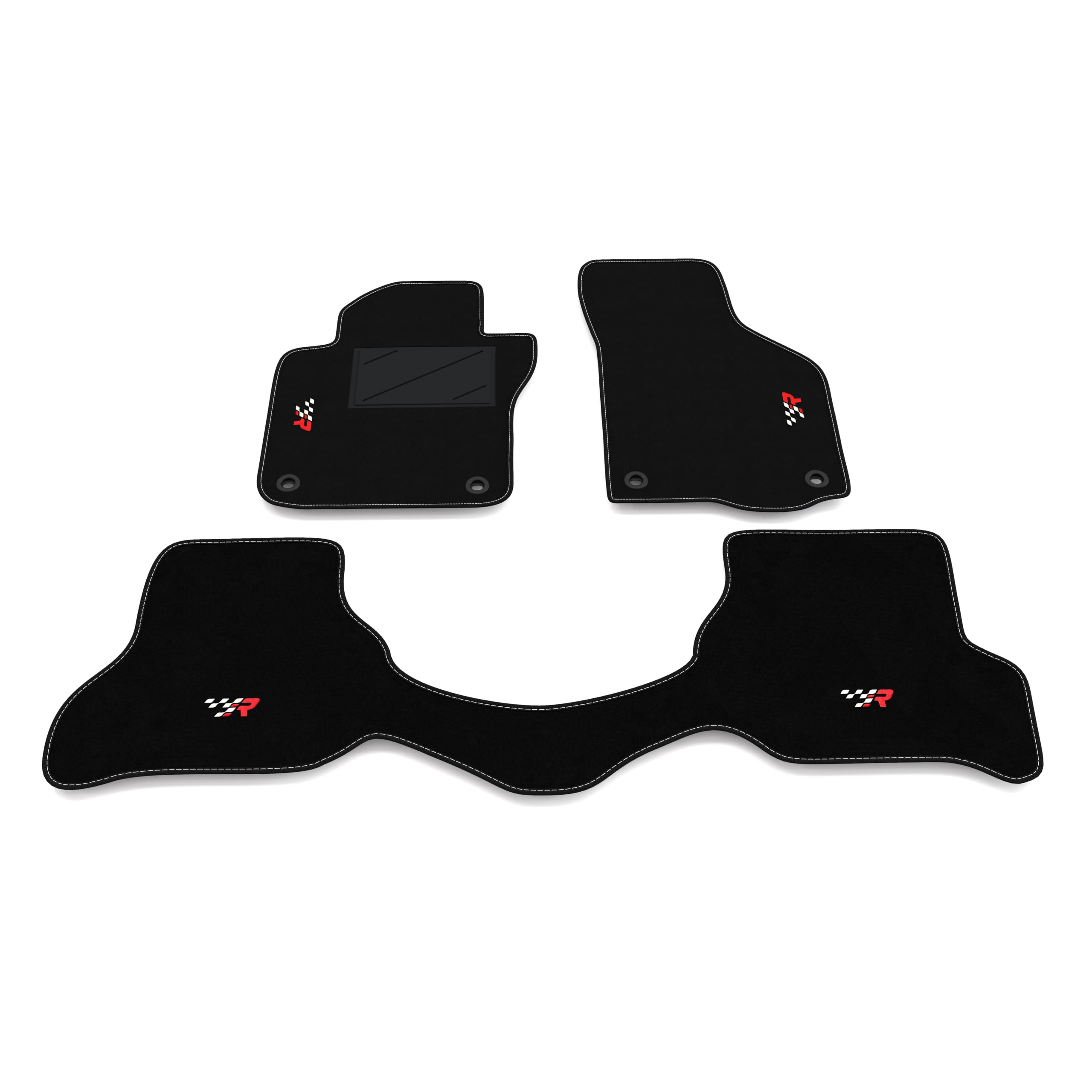 Set de Tapis de Voiture compatibles avec Volkswagen Golf 5 2003-2009 (Clips ovales) - arrière uni | Tapis sur Mesure en Moquette, Broderie R Racing, sur Mesure