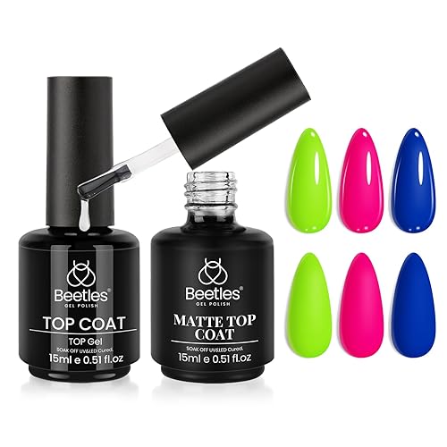 beetles Gel Polish 2 unidades de 0.5 fl oz de gel brillante que no se limpia y capa mate efecto brillo de larga duración Soak Off UV LED lámpara de