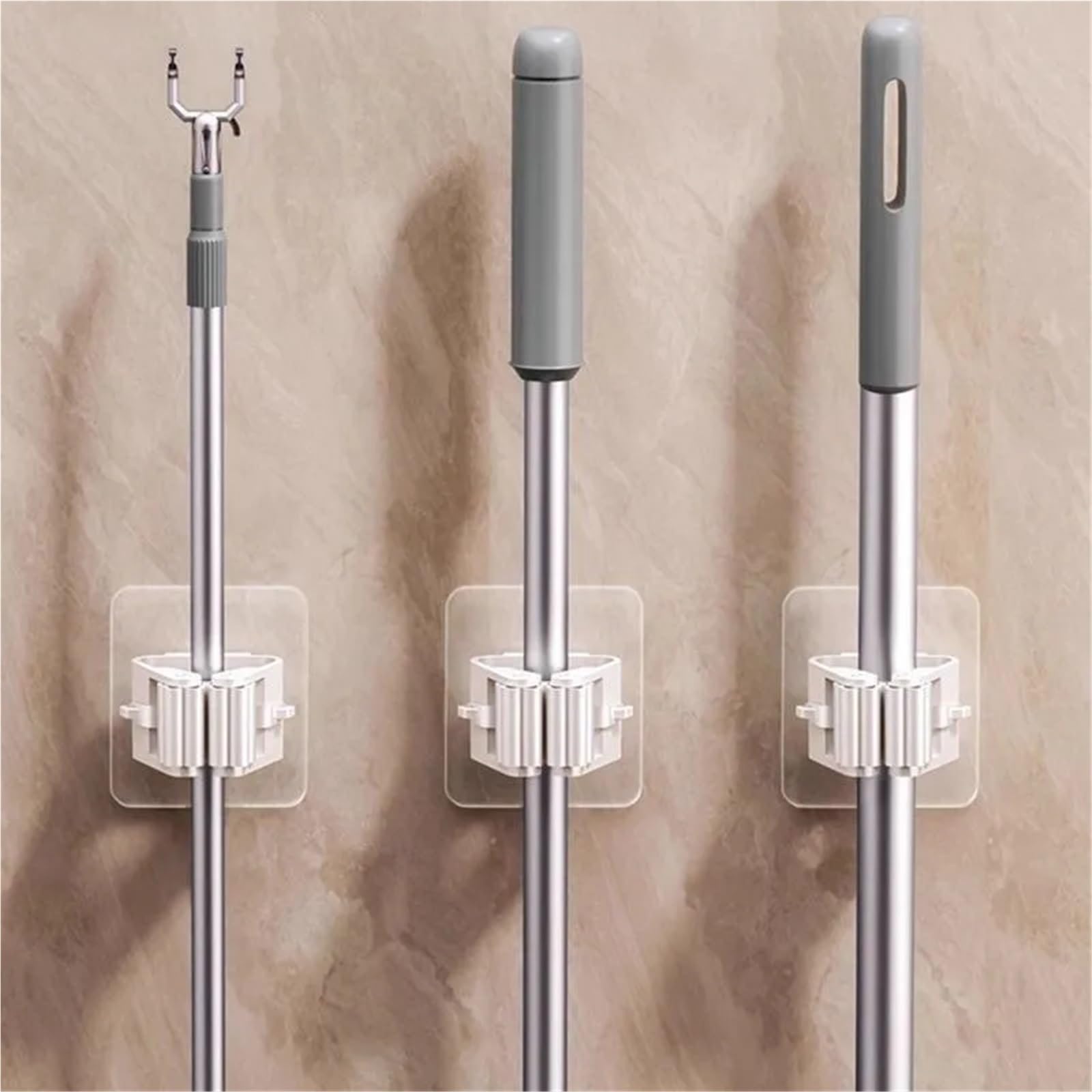 Soporte de pared para escobas, 40 unidades, soporte autoadhesivo para escobas, soporte para fregona, soporte para fregona, organizador de almacenamiento para baño (4 unidades, gris)