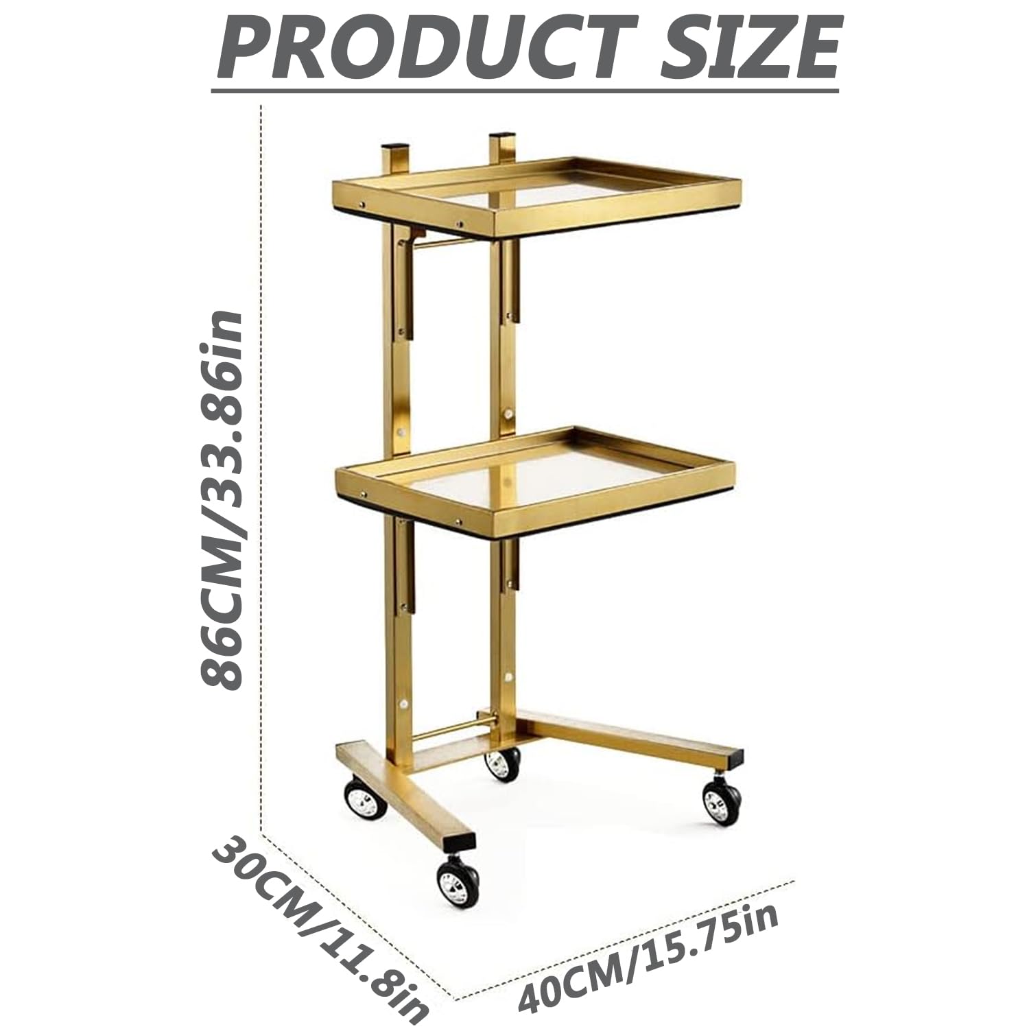 Carrello in metallo per salone, carrello pieghevole a 2 livelli con ruote, carrello portaoggetti in acciaio inossidabile per spa, casa e cucina