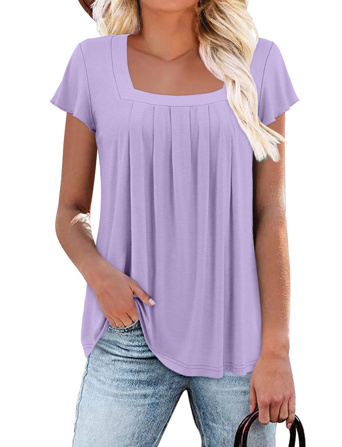 KISSMODA Womens Crewneck Summer Pleated T Shirts Casual Loose Tunic Tops Basic Plus Size Tees