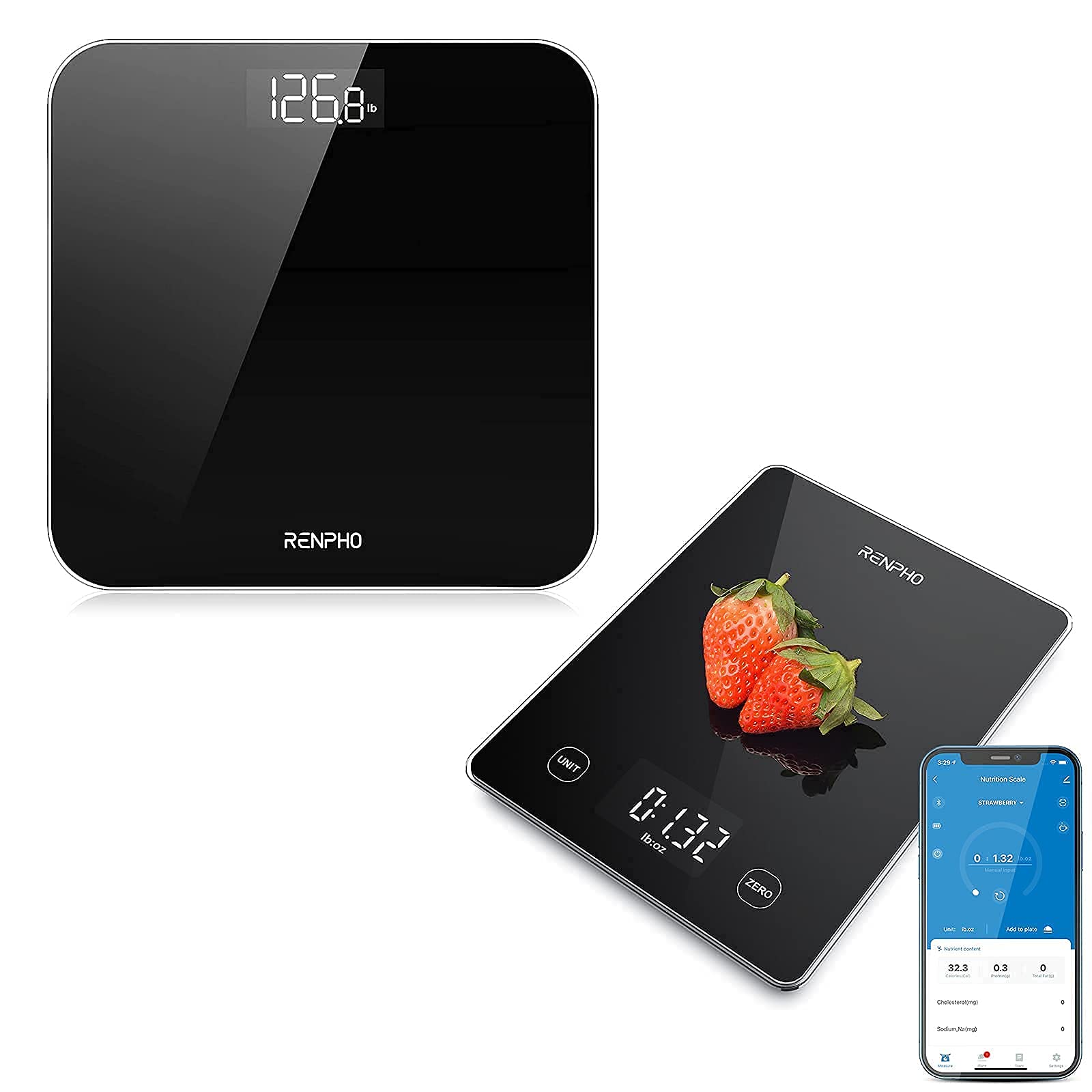 RENPHO Digital Bathroom Scale, RENPHO Kitchen Scale 22lb/10kg Smart Food Scale, Digital Cooking Scal