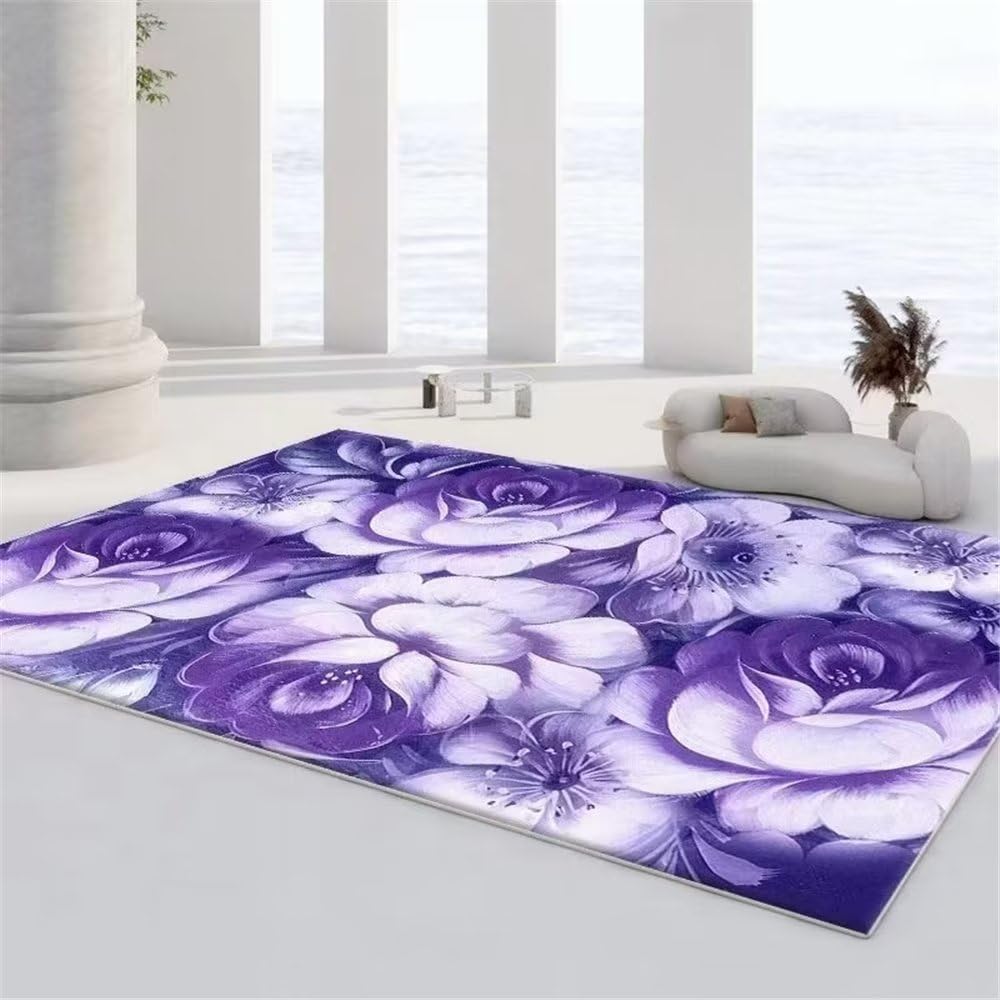 Tapis salon violet grand motif abstrait et tapis extérieur 140x200cm