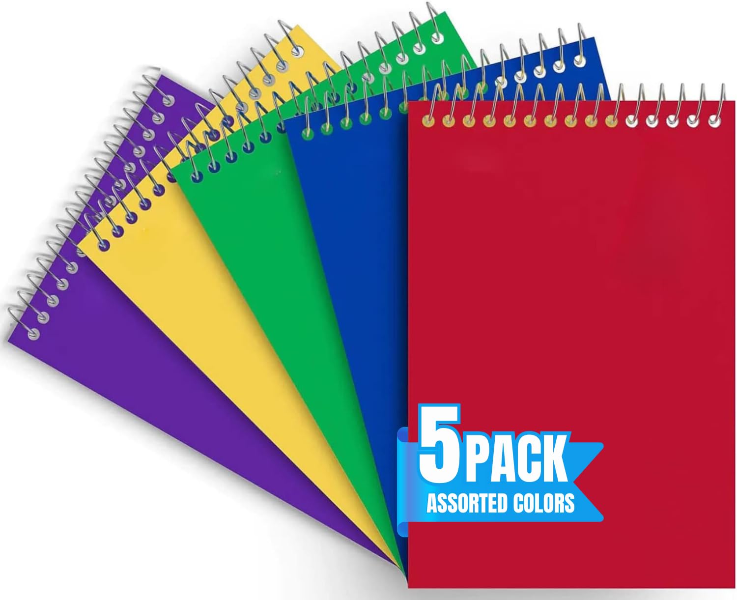 1InTheOffice Wirebound Memo Pads, 4" x 6", College, Assorted, 50 Sheets/Pad, (5 Pads)