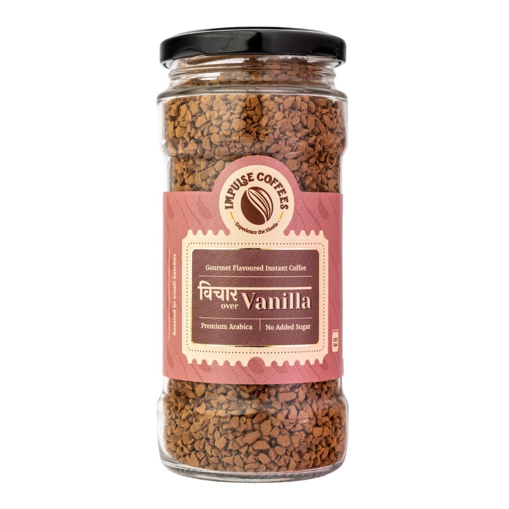 Impulse CoffeesImpulse Coffees Vichaar Over Vanilla | Instant Coffee Powder | Ideal For Hot & Cold Coffee | Coffee Powder In Fresh | Smooth Medium Roast | Coffee Vanilla Flavour | Jar Packed | 100 Gms
