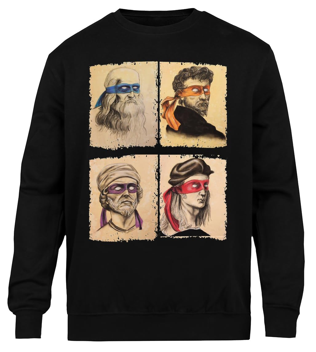 Tortugas Renacentistas Ninja Artistas Sudadera Negra Unisex Sudadera Ecológica Unisex Black Sweatshirt Eco-Friendly Crewneck