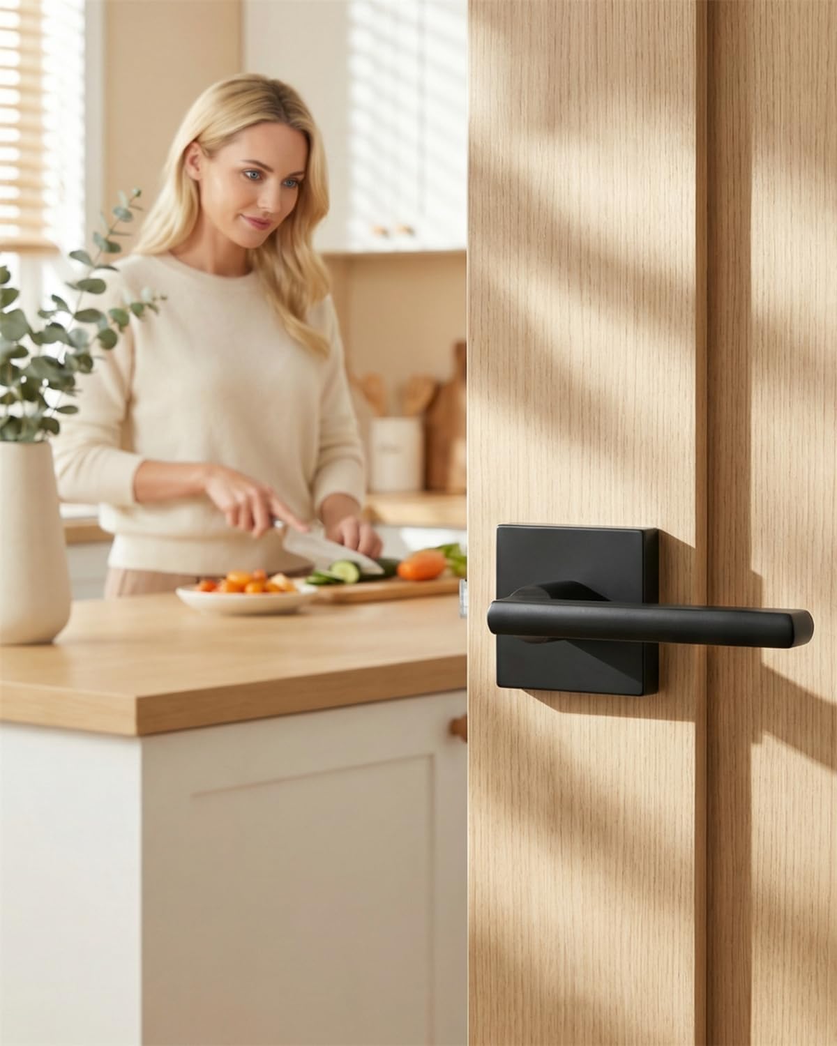 Goldenwarm Black Door Handles Interior, Passage Matte Black Closet Door Handles, Square Black Door Lever Interior for Hallway (4 Pack)