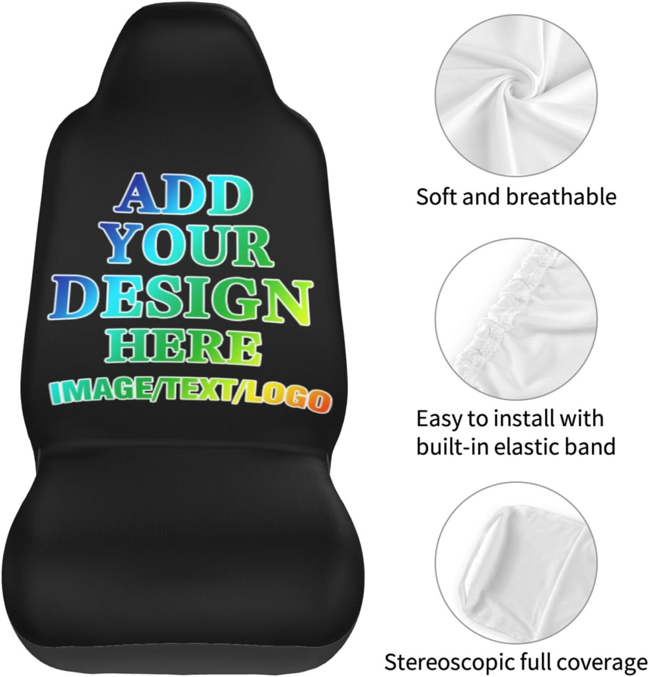 Custom Car Seat Covers 2PCS, Add Add Logo&Image&Text, Personalized Car Front Chair Protector, Auto Interior Cover Universal Fits for Trucks and SUVs