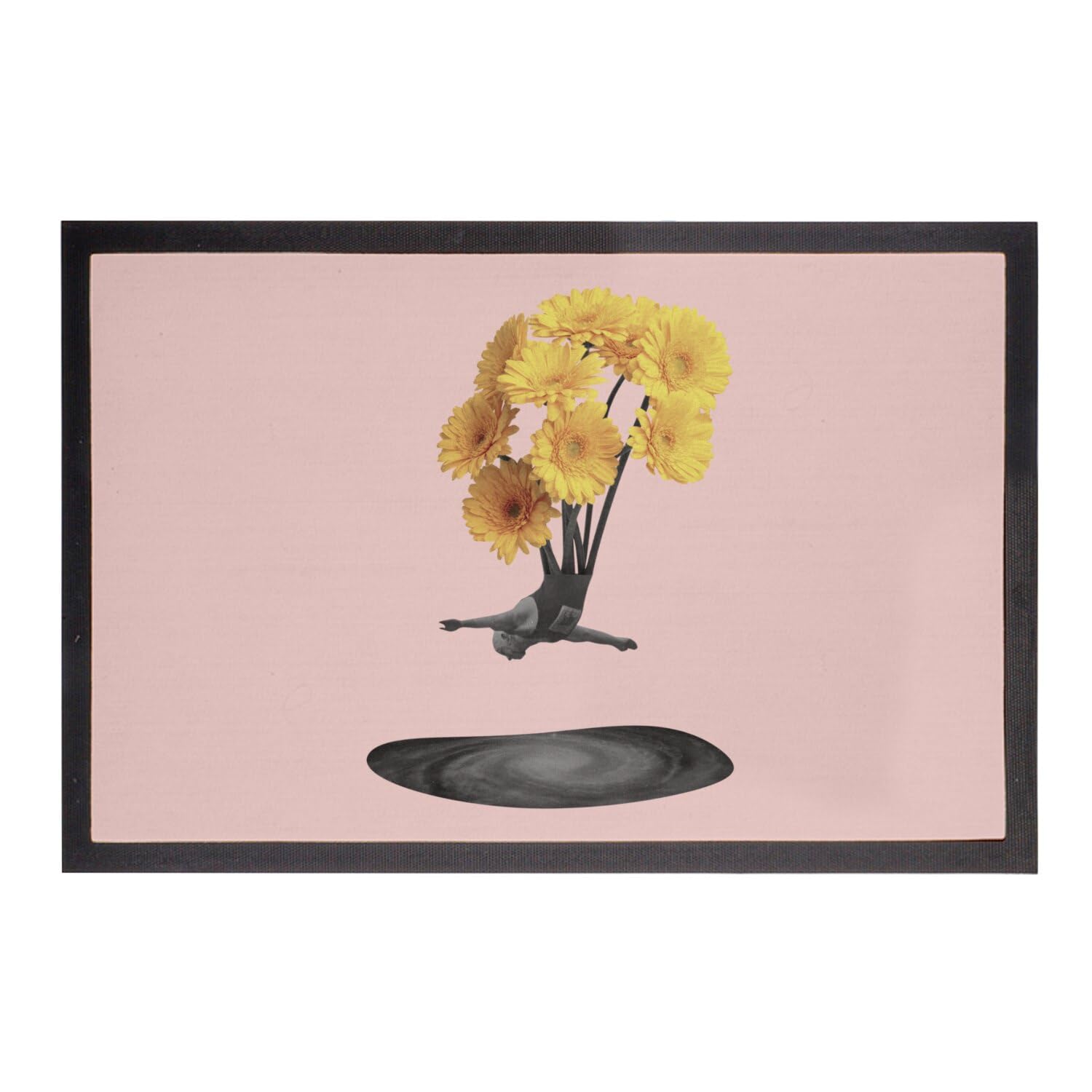 Paillasson rose fleurs et collage surréaliste unique