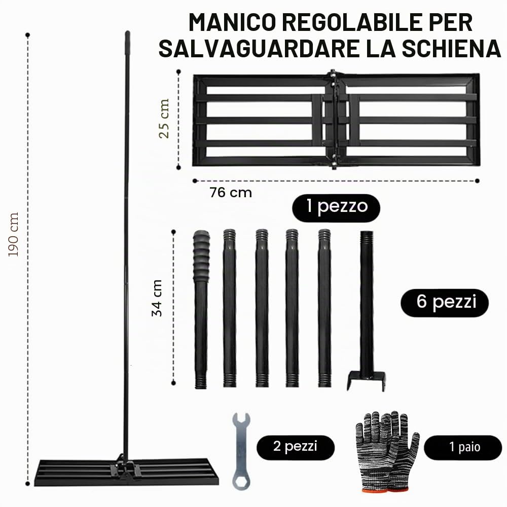 Rastrello per livellamento del prato, 76 x 25 cm, con stelo, rastrello per livellamento prato, piastra pieghevole per prato, per livellare prato, sabbia/terreno per il campo da golf da giardino.