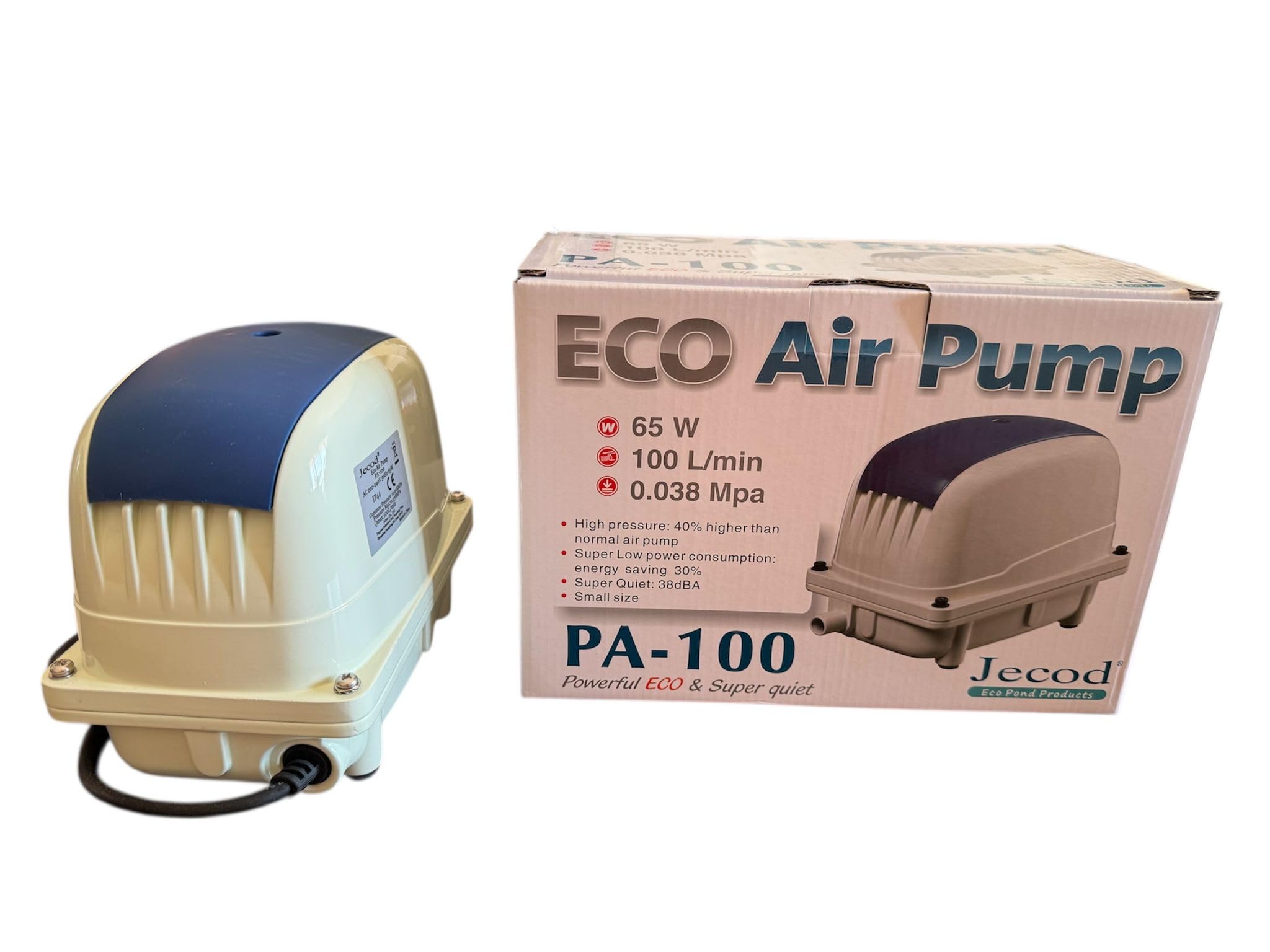 Jecod PA-100 Bomba de Aire Profesional 100 L/min – Compresor Silencioso y de Alta Eficiencia para Estanques, Acuarios Grandes, Hidroponía y Acuicultura Alto Caudal, Bajo Consumo