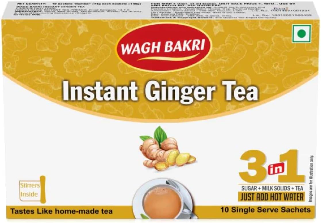 Wagh Bakri Ginger Instant Tea Premix, 140 Grams - Powder