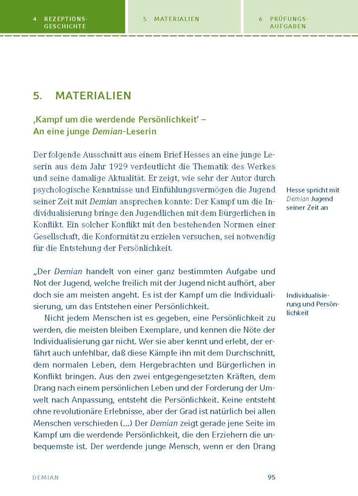 Demian von Hermann Hesse: Textanalyse und Interpretation mit ausführlicher Inhaltsangabe und Abituraufgaben mit Lösungen (Königs Erläuterungen und Materialien, Band 464)