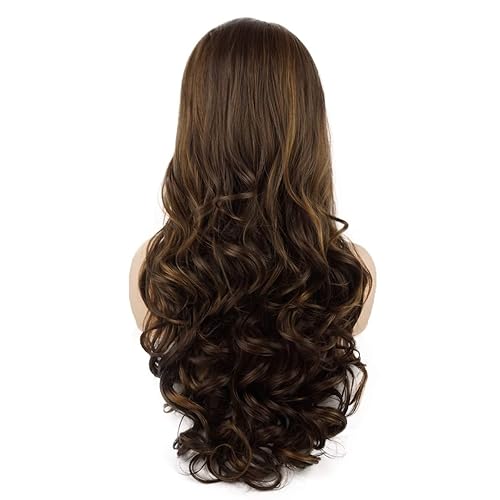 Miniatura 4 de Pelucas sintéticas con encaje frontal de 26 pulgadas de largo y ondulado de 26 pulgadas, mezcla de rubio marrón y de alta