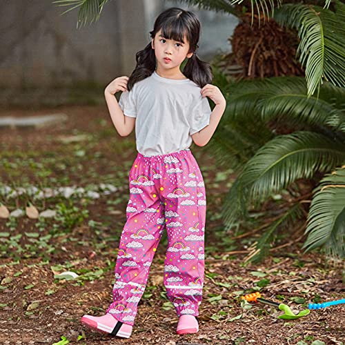 Toddler Boys Girls Cotton Lined Waterproof Splash Rain Pants Print Reflective Rain Wear for Boys (Pink-a, 9-10 Years)3