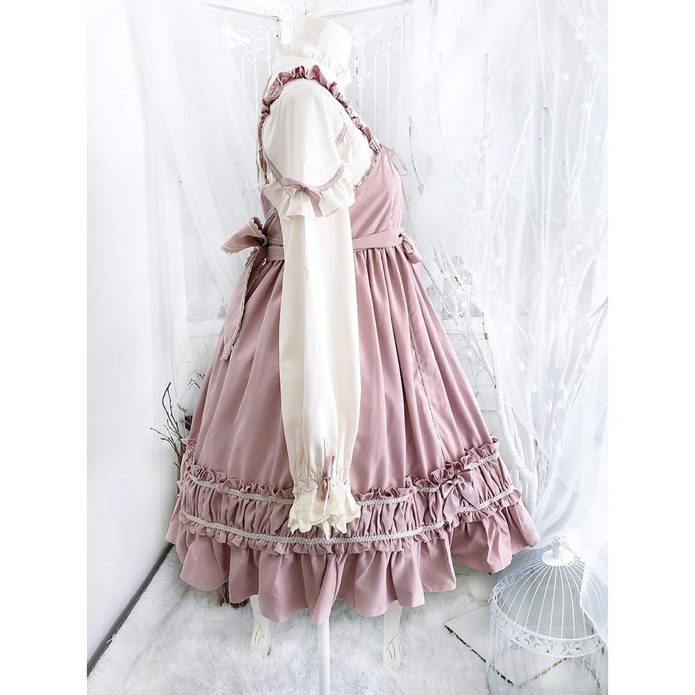 ゴスロリドレス ピンク花嫁ロリータ姫袖 森ガール リボン 宮殿風 夢