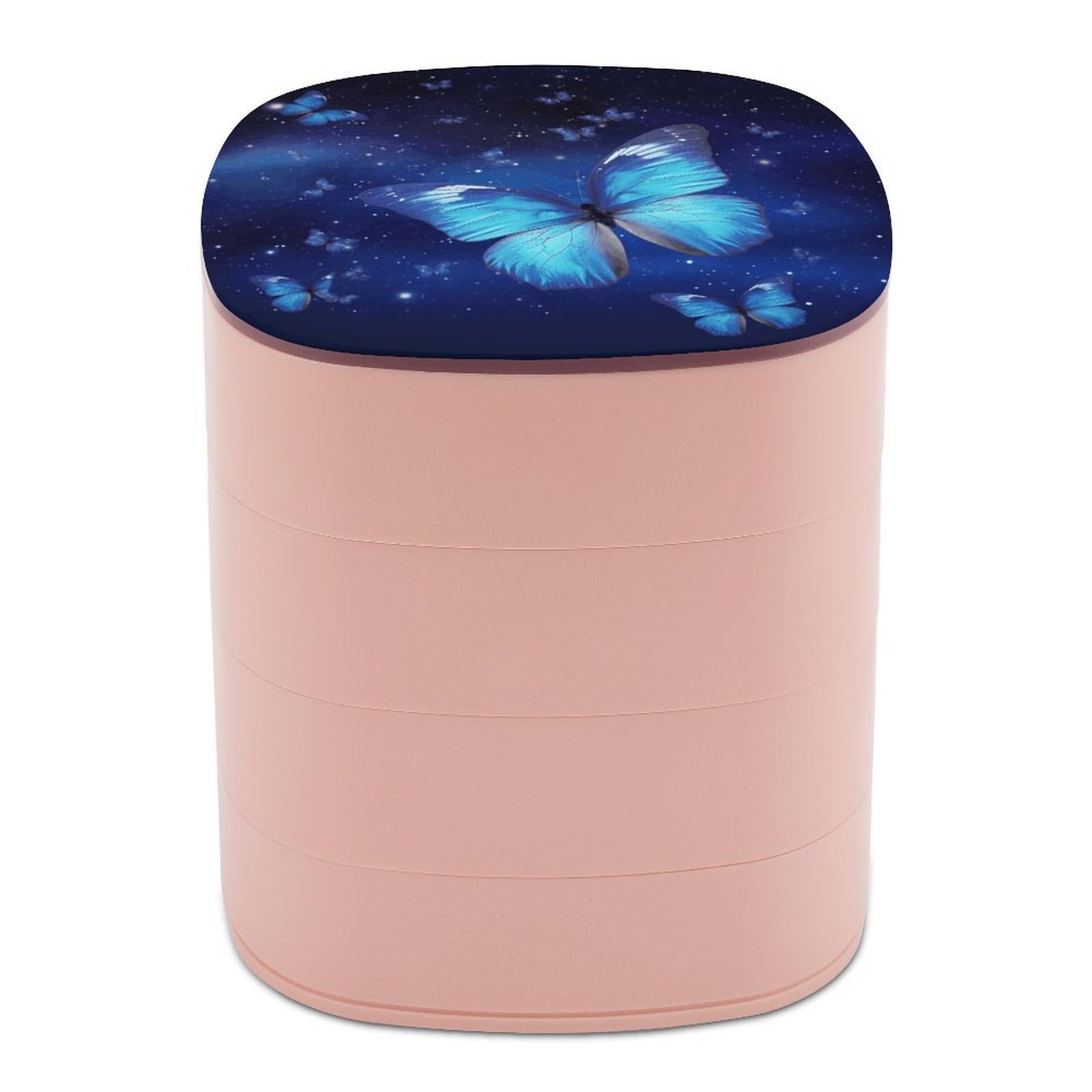 FekiLoot Blue Starry Butterfly Jewelry Box 4-Layers Rotatable Jewelry Organizer Storage Box with Mirror Cute Travel Jewelry Case Portable Earring Holder Organizer for Ring Necklace Bracelet
