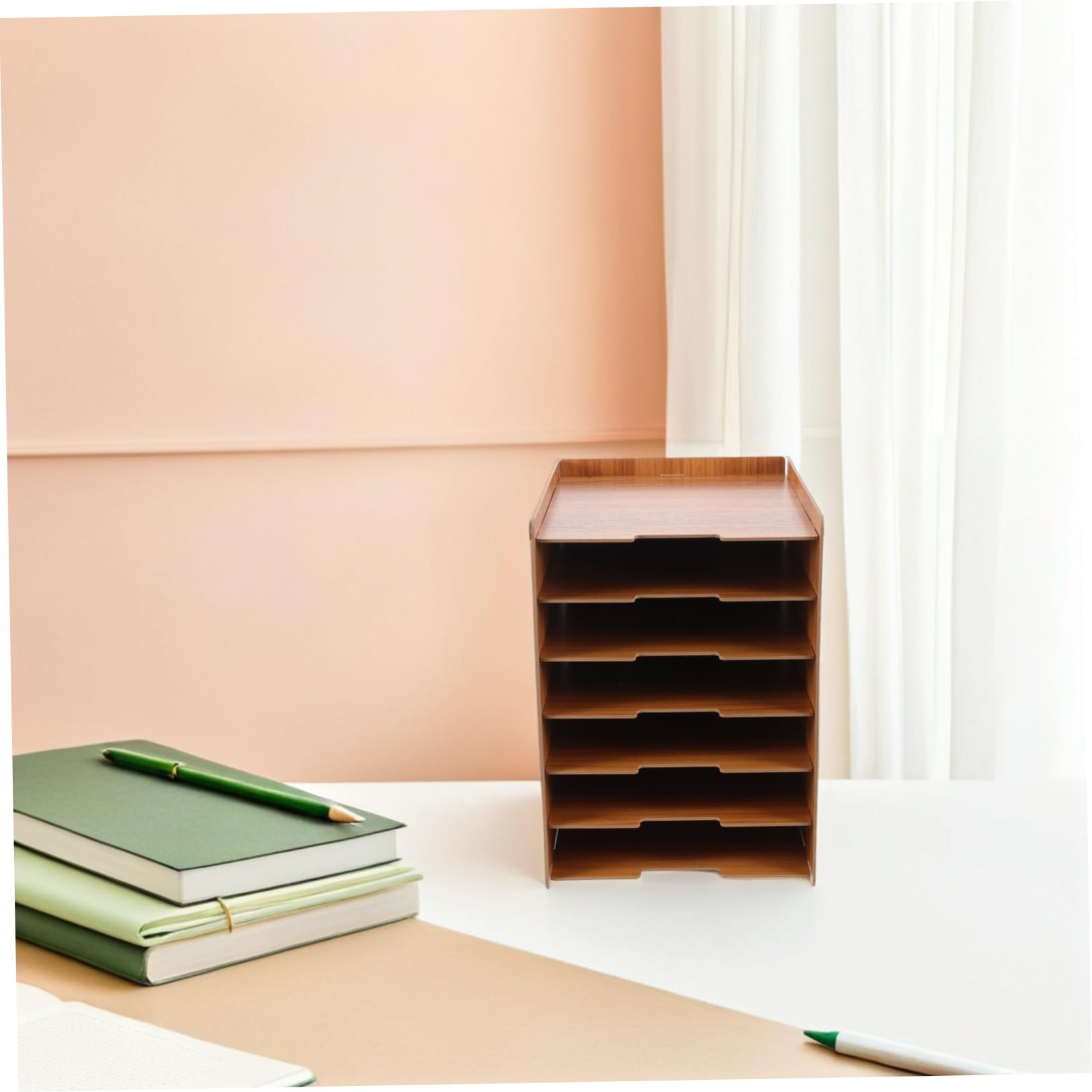 PLAFOPE Organizzatore da Scrivania in Legno con 7 Livelli, Struttura Rinforzata e Design Naturale per Ottimizzare la Visibilità dei Documenti su Tavoli e Scrivanie