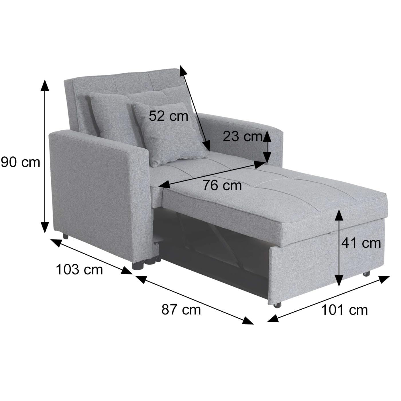 Mendler Fotel do spania HWC-L90AM, składany fotel z funkcją spania, łóżko dla gości, fotel relaksacyjny, powierzchnia do leżenia 197 x 103 cm, materiał/tkanina – ciemnoszary