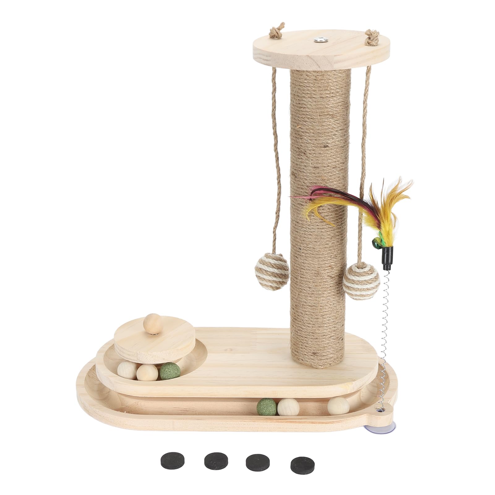 Alomejor Cat Scratching Post with Interactive Ball Track (Oval Turntable) | Solidna podstawa, kompaktowa konstrukcja, interaktywna zabawa, drewniany materiał, idealny dla kotów domowych