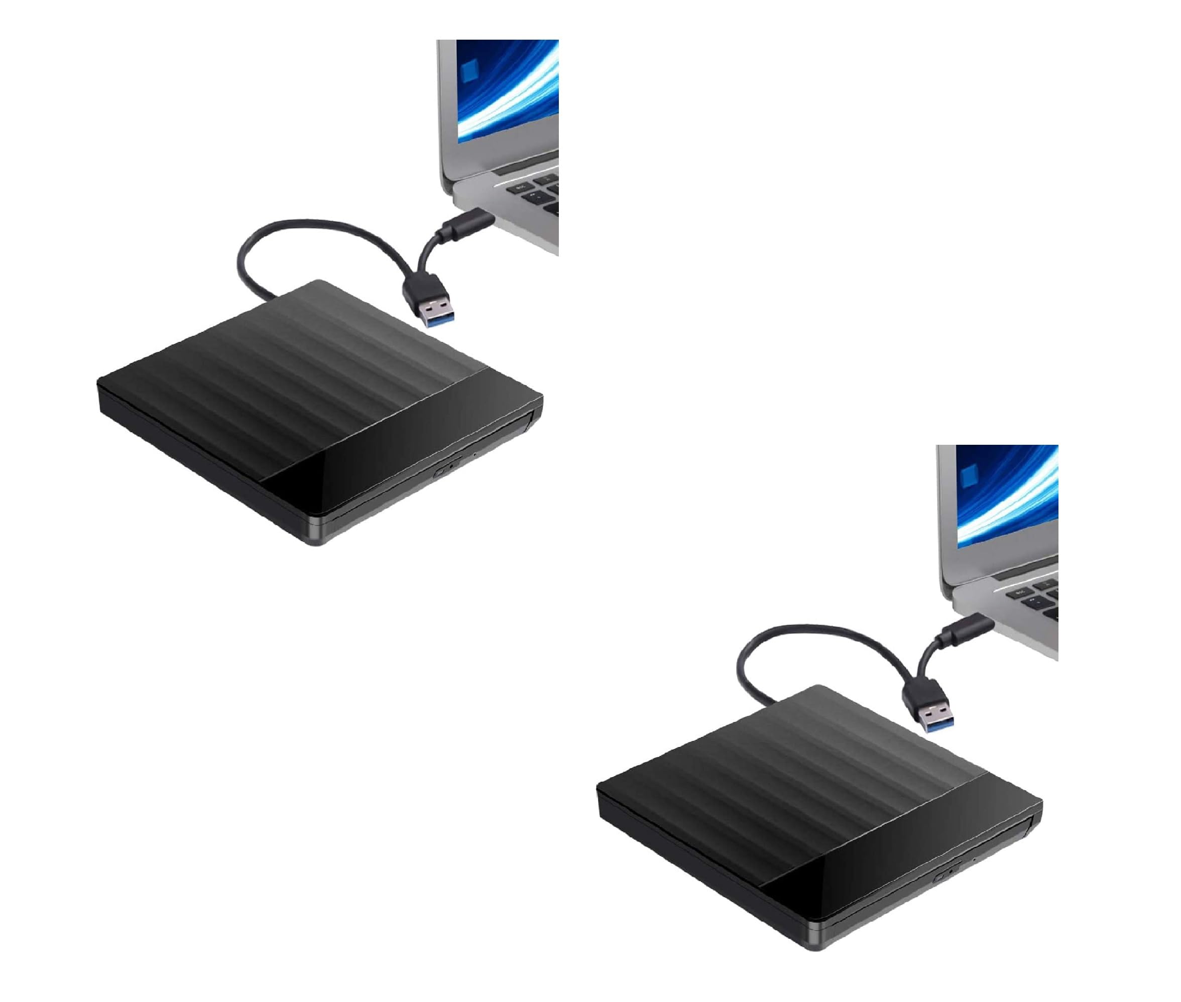 Set of 2 External CD DVD Drive, USB 3.0 with Type C Portable External DVD Writer (Black)-image-2