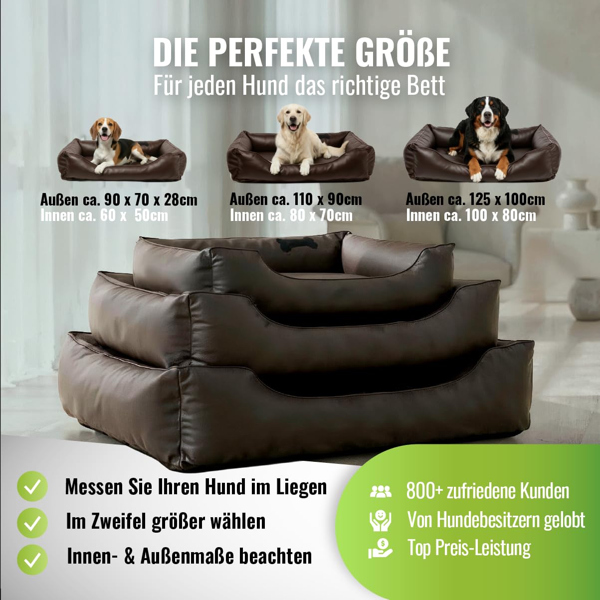 CopcoPet Hundebett Grosse Hunde XL – Waschbares Hundekissen 【Kunstleder】 Hundekorb aus Kunstleder - Formstabiles Hundesofa - Hundekörbchen mit Rand für Hunde, Dog Bed Braun 110x90 cm