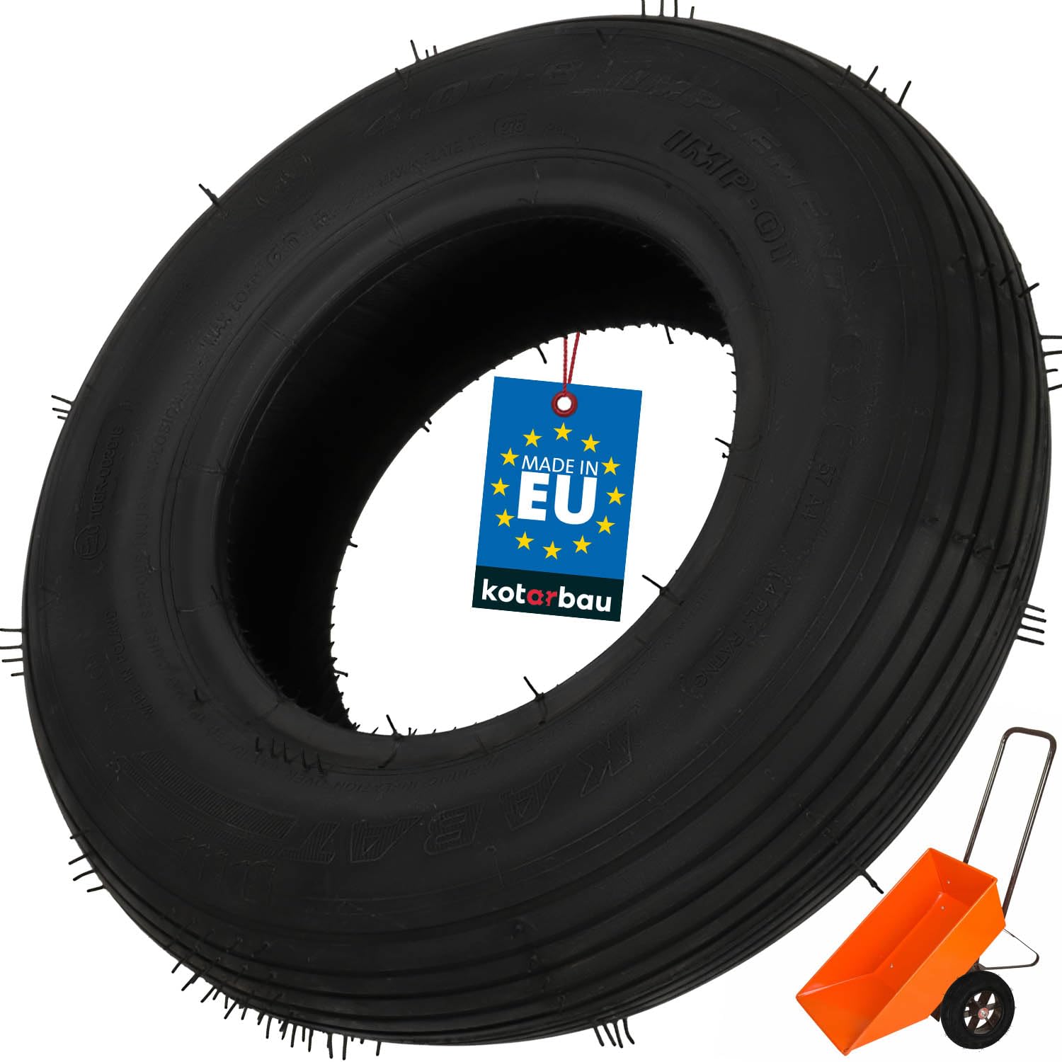 KOTARBAU® Schubkarre Reifen - 4.00-8 - Sackkarre Ersatzreifen - ⌀ 38 cm - für Schubkarrenrad - Schubkarrenreifen - Gummi - Schwarz
