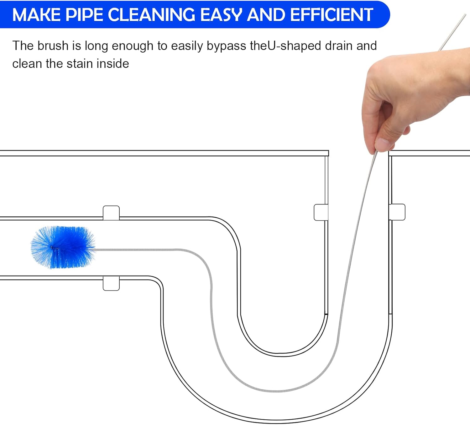 6Pcs Flexible Drain Brush 78 Inch Pipe Cleaning Brush 63 Inch Drain Cleaner Brush 59 Inch Hose Brush and 3 Pcs 9 Inch Straw Cleaner Brush for Straws Kitchen Sink Plumbing and Shower Drain Tube(Blue)