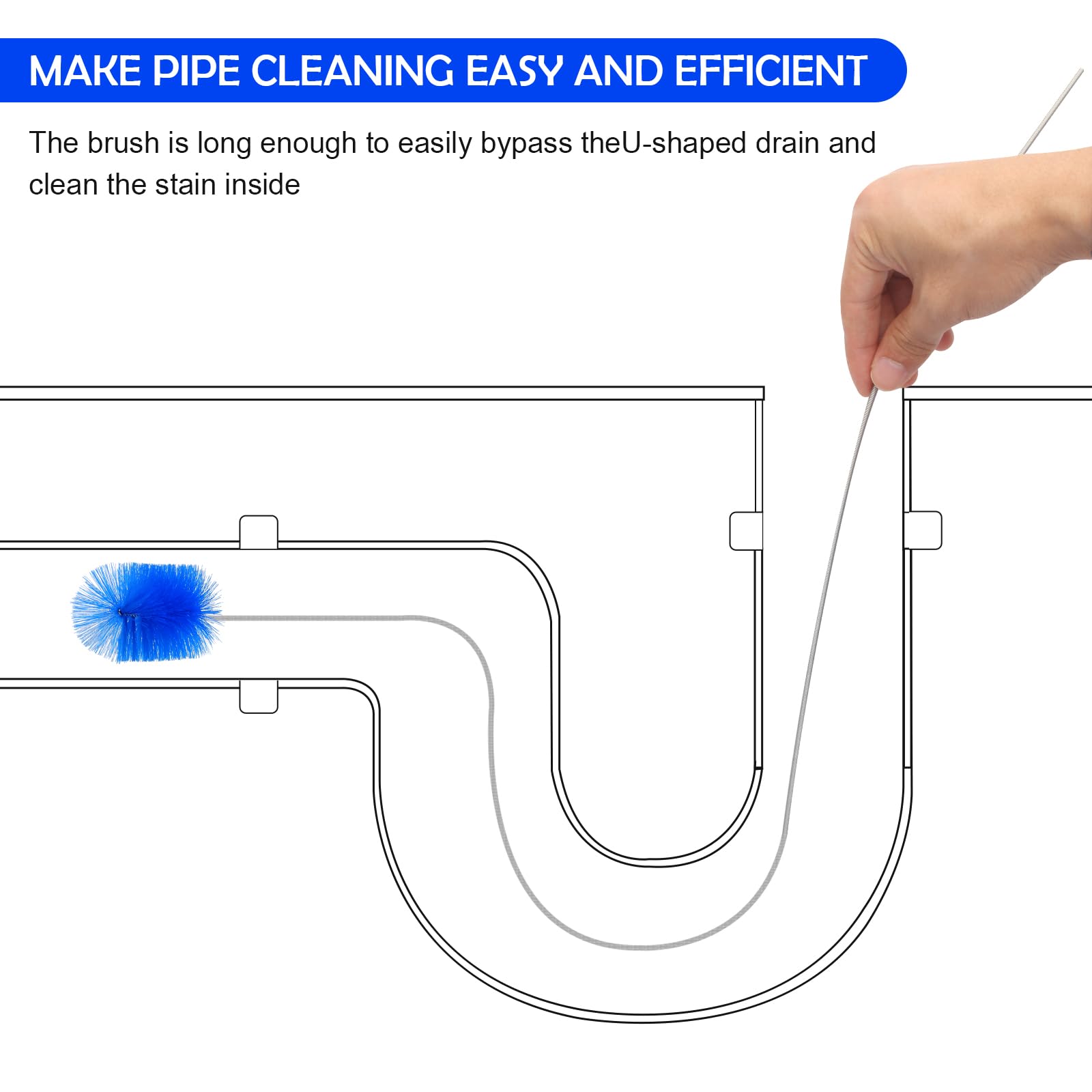 FLEXMAN Flexible Drain Brush, Pipe Cleaning Brush, Straw Cleaner Brush, Pipe Cleaners with Handle for Cleaning Washing Machine, Dryer, Refrigerator Drain Pipe