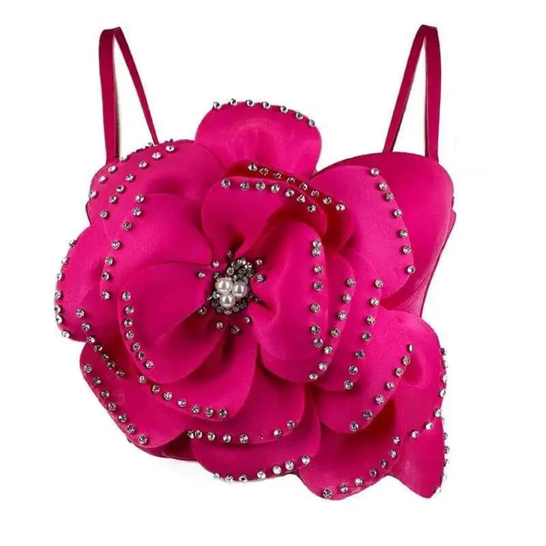 Yeuyyben Canotta da donna con perline floreali senza maniche con spalline sottili slim fit elegante estate moda canotta