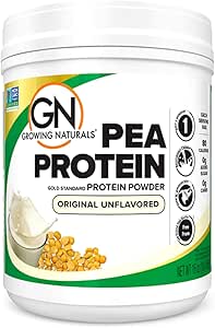 Growing Naturals | Original Raw Pea Powder 15g Plant Protein | 2.8G BCAA, Low-Carb, Low-Sugar, Non-GMO, Vegan, Gluten-Free, Keto &amp; Food Allergy Friendly | Original Unflavored (16 Ounce (Pack of 1))