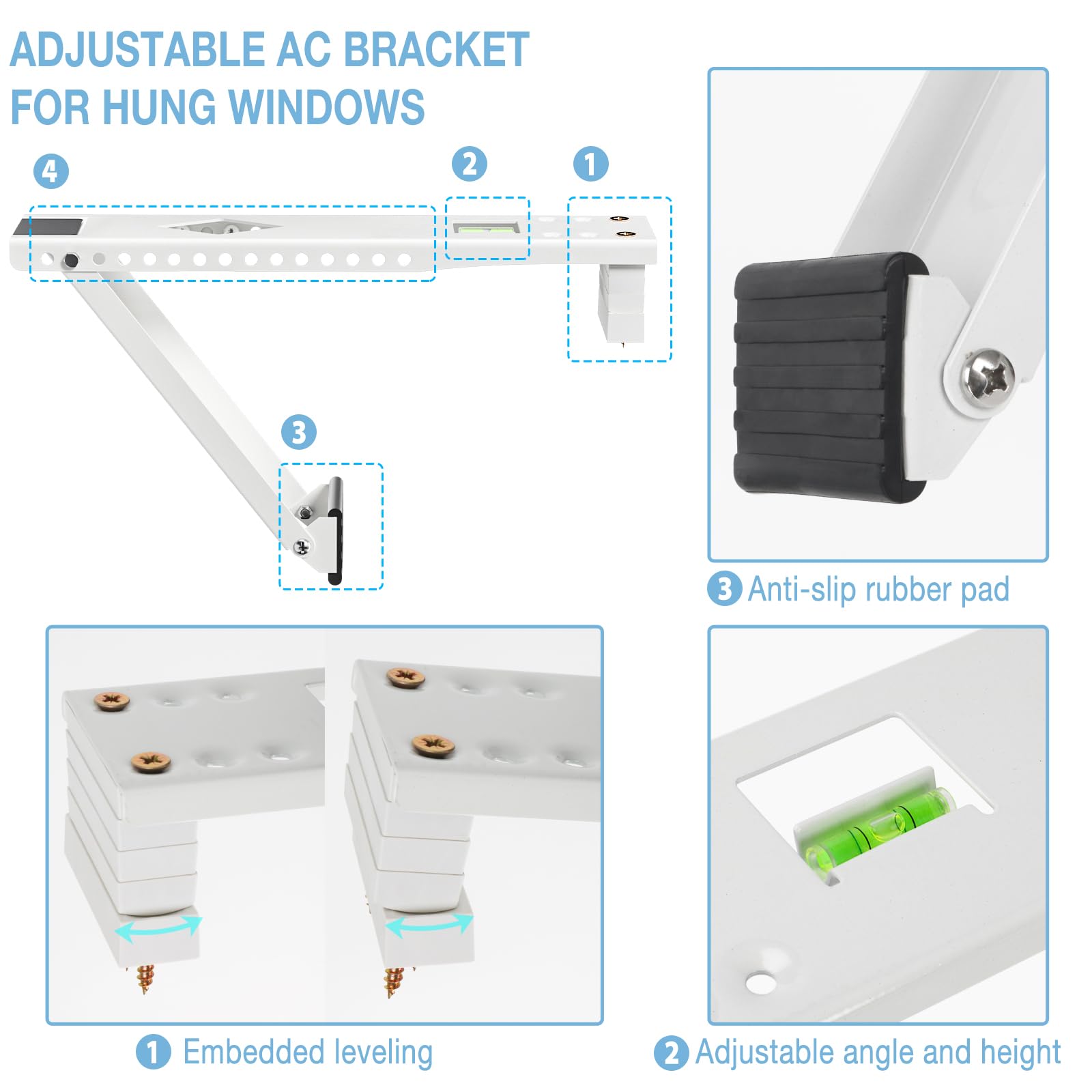 HOXHA Support universel pour climatiseur de fenêtre, support de fenêtre robuste, support de climatiseur pour fenêtres suspendues, supporte jusqu'à 90,7 kg