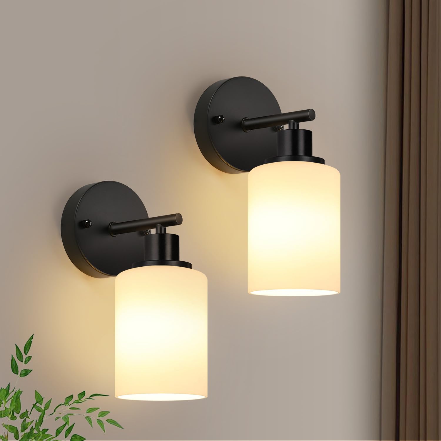 Set of 2 Wall Sconces for Bathroom,Black Modern Vanity Lights with Milky White Frosted Glass Shades,Bathroom Wall Lamp, for Bathroom, for Mirror, Living Room, Kitchen, Hallway, Cabinet, Porch